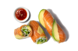 Lachs Avocado Sommerrollen mit Chili-Sauce